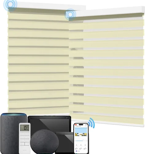Miniatura 42 de MYshade Persianas enrollables de cebra opacas (85 %) con cordón para ventanas interiores, persianas de doble capa beige para dormitorio, baño, sala