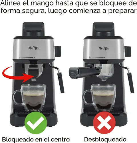 Miniatura 7 de Mr. Coffee máquina al vapor de 4 tazas para preparar café expreso, capuchino y café con leche con jarra de espuma de acero inoxidable