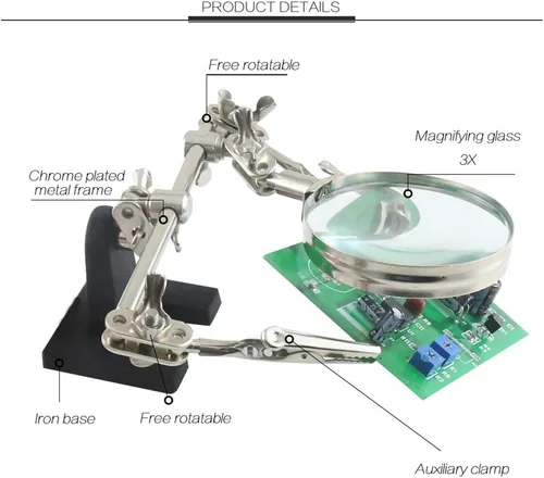 Miniatura 4 de Soporte de lupa de manos de ayuda con clips de cocodrilo dobles ajustables – Lupa FEITA 5X perfecta para soldar, manualidades, pasatiempos, micro
