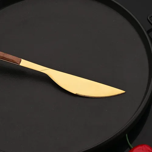 Miniatura 9 de JASHII Juego de cubiertos reutilizables de 24 piezas, acero inoxidable dorado, tenedor, cuchara, palillo y mango cuadrado de madera, servicio