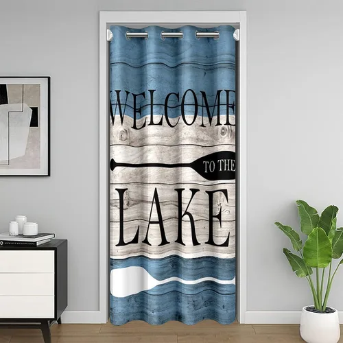 Lake House - Cortina opaca de 34 pulgadas de ancho x 80 pulgadas de largo, cortina moderna para puerta con temática de barcos, cortina de puerta