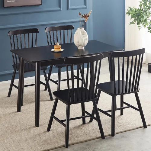 Miniatura 3 de Mesa de comedor de 47 pulgadas, mesa de cocina de madera maciza negra, adecuada para espacios pequeños, muebles modernos para el hogar