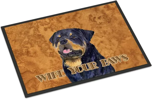 Caroline's Treasures SS4880JMAT Rottweiler Wipe Your Paws - Felpudo para puerta delantera, 24 x 36 pulgadas, para interiores y exteriores, para