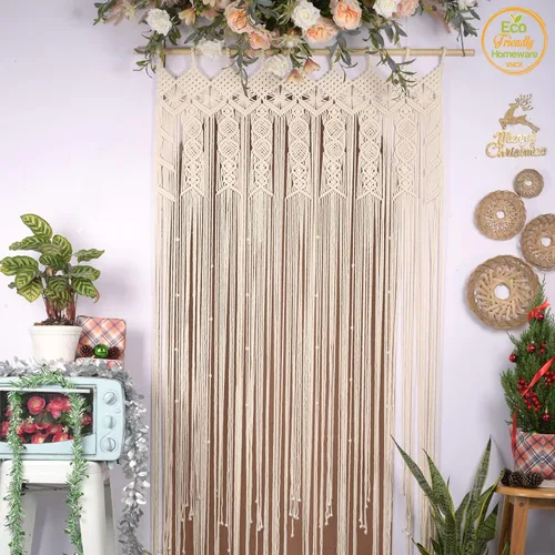 Miniatura 6 de Cortinas de Macramé para Puertas, Colgante de Pared de Macramé, Cortina de Puerta con Cuentas, Telón de Fondo Boho, Cuentas Colgantes para Puertas