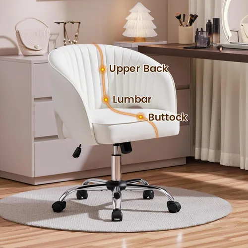 Miniatura 6 de Yaheetech Silla de Oficina para Casa, Silla de Escritorio de Cuero Sintético, Silla Giratoria Moderna con Respaldo Acolchado Tipo Barril, Ruedas