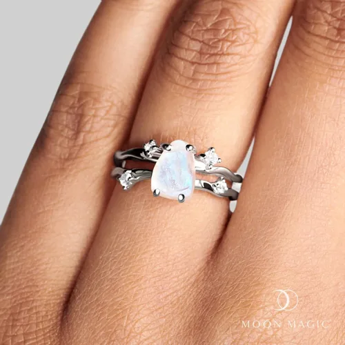 Miniatura 2 de Moon Magic - Authentic Moonstone Ring - FlowReal 925 Sterling Silver - 18k Rose Gold Raw Rainbow Moonstone Rings for WomenGenuine Moonstone Jewelry