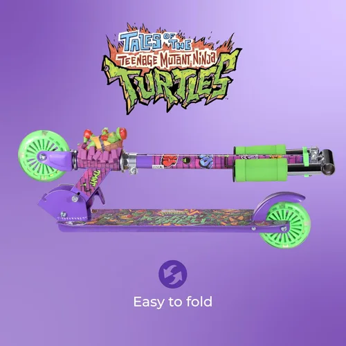 Miniatura 3 de TMNT - Patinete de patada de 2 ruedas con ruedas que se iluminan – Plegable, plataforma antideslizante, paseo cómodo y suave