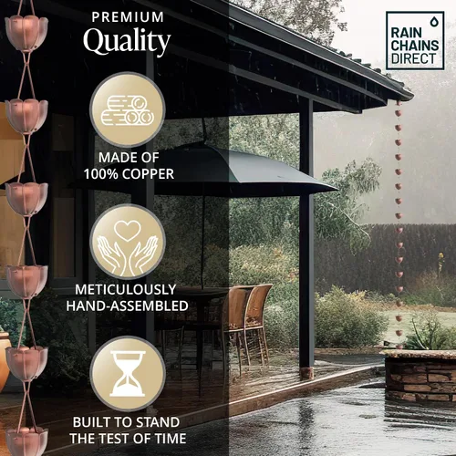 Miniatura 7 de Rain Chains Direct - Cadena de lluvia de eslabones cuadrados - 8.5 pies - Aluminio fresado duradero - Cadenas de lluvia premium para canaletas
