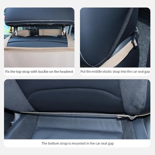 Miniatura 7 de Organizador de asiento trasero de automóvil para niños, bolsa de almacenamiento para asiento trasero de automóvil con 3 bolsillos, 2 soportes