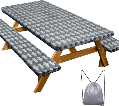 Miniatura 41 de Funda de mesa de picnic con fundas para bancos Esenciales de camping Mantel de picnic impermeable y a prueba de viento con bolsa de cordón, funda