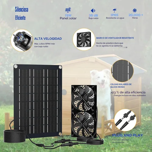Miniatura 4 de MARBERO Kit de ventilador solar de 4.7 pulgadas, panel solar de 15 W con 2 ventiladores impermeables, ventilador de aire de entrada o escape