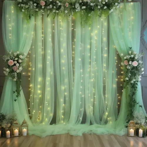 Miniatura 41 de Cortina de telón de fondo de tul negro de 10 x 10 pies con cadena de luces para fiestas, cortinas de fondo de fotos transparentes para bodas