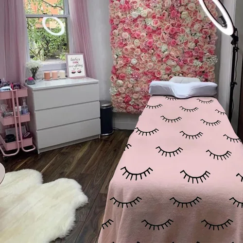 Miniatura 3 de Manta de pestañas rosa para sofá y cama, manta de franela suave de 50 x 60 pulgadas, bonito patrón de pestañas estética, decoración de habitación