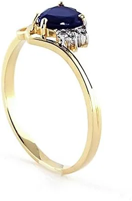Miniatura 4 de Galaxy Gold GG Anillo de oro de 14 quilates con diamantes auténticos y zafiro natural en forma de corazón