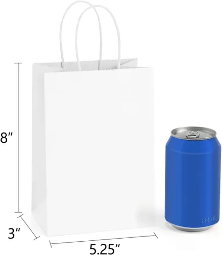 Miniatura 2 de BagDream Bolsas de regalo, 100 bolsas pequeñas de papel kraft de 5.25 x 3 x 8 pulgadas con asas a granel, bolsas de papel blanco para bodas, fiestas