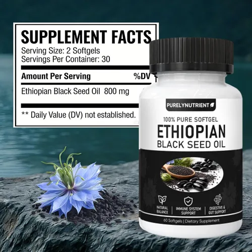Miniatura 2 de PurelyNUTRIENT Cápsulas de aceite de semilla negra etíope con 4.64% de timoquinona, apoyo inmunológico y refuerzo de la digestión y energía, sin