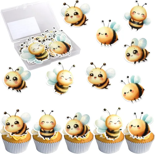 Miniatura 10 de Rsstarxi Paquete de 36 adornos para cupcakes Bee Oh Babee con purpurina Bumble Bee Oh Baby para cupcakes, decoración de pasteles de baby shower
