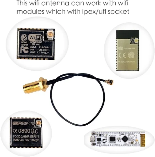 Miniatura 5 de Antena WiFi 2.4G 3DBI antenas de ganancia con cable de 6.3 in U.FL a SMA hembra para Arduino CC3000 ESP8266 (3)