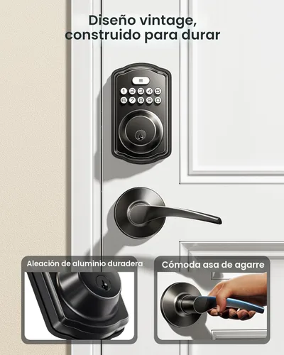 Miniatura 3 de Veise Cerradura de puerta de entrada sin llave con 2 manijas de palanca, cerrojo electrónico para teclado, juego de cerradura digital inteligente