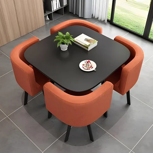 Miniatura 11 de Juego de mesa de comedor cuadrada con sillas, mesa de cocina compacta y 4 sillas, mesa de conferencias moderna con sillas, mesa de recepción