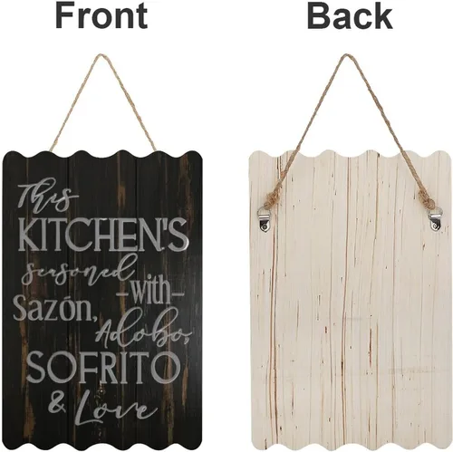 Miniatura 8 de Letrero de madera con texto en inglés «This Kitchen is Seasoned with Sazon Adobo Sofrito & Love» La Cocina española puertorriqueña para decoración