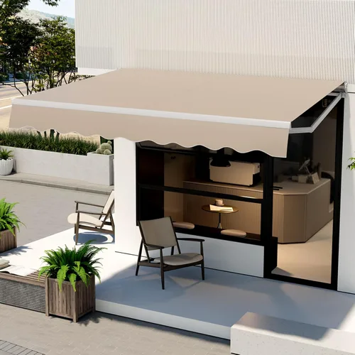 Miniatura 2 de Tangkula - Toldo retráctil de 10 pies x 8.2 pies, toldo de aluminio para patio con mango de manivela y poliéster resistente al agua, toldo retráctil
