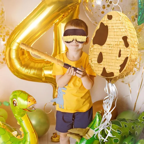 Miniatura 3 de Lenwen Piñata de huevo de dinosaurio de 16 x 12 x 3 pulgadas, paquete de piñata de huevos de dinosaurio con palo de confeti para fiesta de Marrón