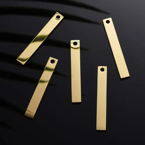 Miniatura 5 de LiQunSweet 5 piezas de acero inoxidable dorado de 1.378 in, barra vertical grabada larga, etiquetas de estampado en blanco, colgantes de tubo