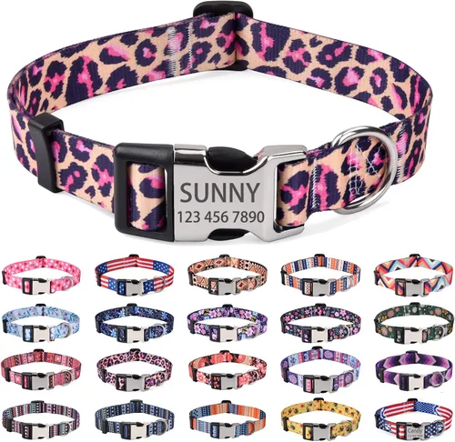 Miniatura 24 de Collares de perro personalizados Mihqy, collar de perro personalizado con nombre y número de teléfono, múltiples patrones y 4 tamaños, collar