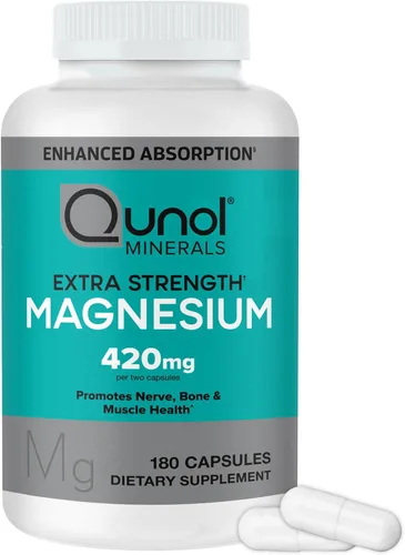 Qunol Cápsulas de magnesio 420 mg, 100 % de valor diario, suplemento de magnesio de alta absorción, extrafuerte, suplemento para la salud de los