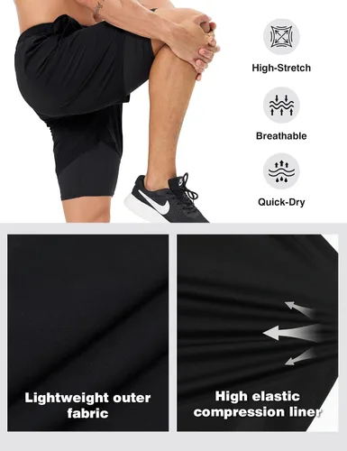 Miniatura 4 de Pantalones cortos deportivos 2 en 1 para hombre, de secado rápido, 5 pulgadas, ligeros, con forro y bolsillos