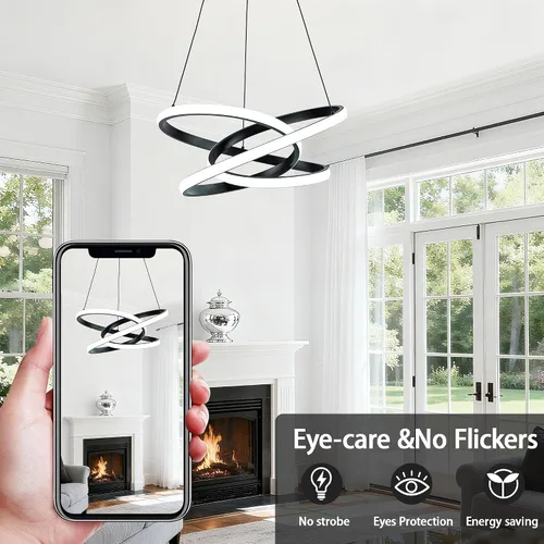 Miniatura 8 de MAYNA Moderno candelabro de anillo para comedor, lámpara colgante LED regulable con control remoto, lámpara irregular para isla de cocina sobre Negro