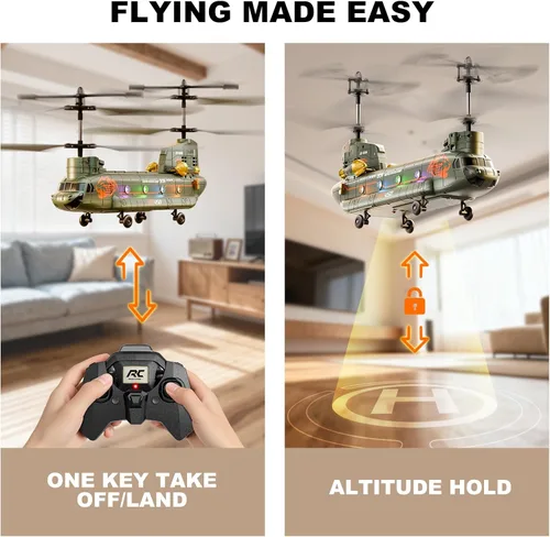 Miniatura 5 de XIKOTEC Helicóptero de control remoto, helicópteros RC con retención de altitud, despegue y aterrizaje con una tecla, luz LED, recordatorio