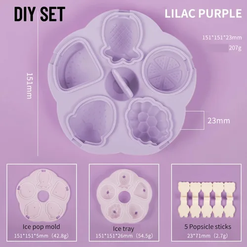 Miniatura 5 de Moldes de paletas de 5 piezas, lindas bandejas de paletas con formas de frutas, molde de silicona sin BPA para helados para congelador, hecho