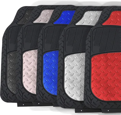Miniatura 8 de FH Group Alfombras de piso para autos - Alfombras de goma metálica resistentes para autos, juego completo de ajuste universal, alfombras de piso a