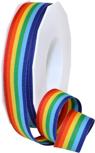 Miniatura 8 de Morex Ribbon Cinta decorativa a rayas de grogrén de poliéster, arco iris, 5/8 pulgadas
