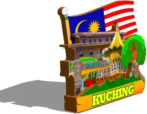 Miniatura 2 de Imán de nevera de Malasia Kuching imán de madera 3D monumentos de viaje coleccionables recuerdos decoración hecha a mano -619