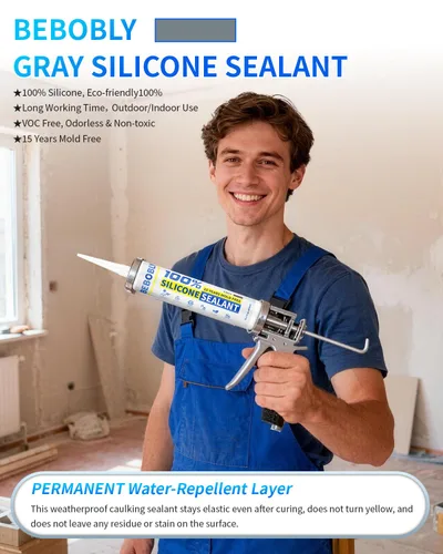 Miniatura 2 de Calafateo y sellador de silicona gris, sellador de silicona 100% impermeable, a prueba de contracción y grietas, calafateo de silicona para cocina