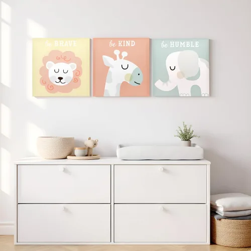 Miniatura 4 de Lienzo decorativo de animales pastel, sé valiente, sé amable, sé humilde, género neutro decoración de pared para guardería, regalo para padres