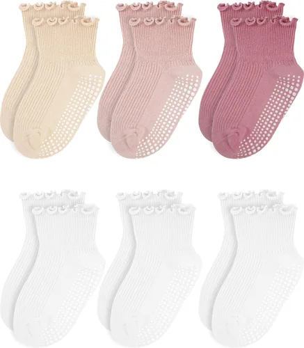 Miniatura 9 de Calcetines con volantes para niñas – Calcetines antideslizantes con puños – Calcetines de algodón suave con volantes para interiores