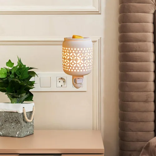 Miniatura 4 de CVHOMEDECO. Calentador eléctrico de cera derretida enchufable a la pared, calentador de fragancias de cerámica decorativo para velas perfumadas