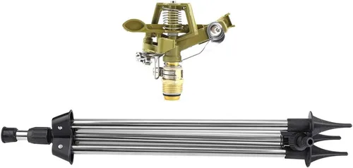 Miniatura 6 de Aspersor automático de impacto en base de trípode, rociador de césped giratorio de 360 grados, sistema de riego de jardín ajustable de acero