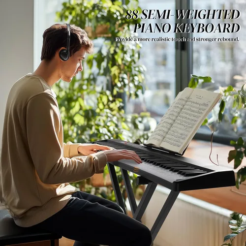 Miniatura 2 de Ktaxon - Set de piano de teclado electrónico plegable de 88 teclas, piano eléctrico semipesado, piano digital con soporte X doble, 2 modos