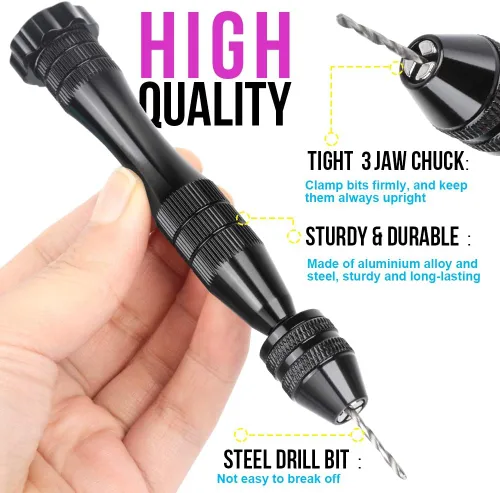 Miniatura 3 de LEOBRO Taladro manual para moldes de resina, tornillo de banco de 12 cm negro con 10 piezas de brocas de acero (0.8-3mm), para taladrar agujeros