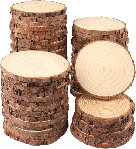 Miniatura 10 de 4 piezas de rodajas de madera natural de 10-12 pulgadas, círculos de madera de pino sin terminar con corteza para posavasos, manualidades DIY