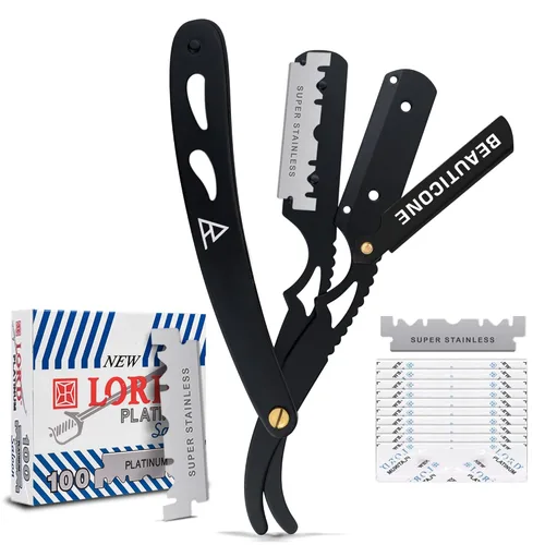 Beauticone Navajas rectas para hombres, navaja de borde recto, 100 cuchillas de un solo filo, acero inoxidable, navaja de barbero para el afeitado