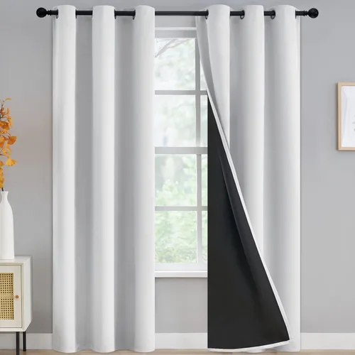 Miniatura 355 de Yakamok Cortinas negras, cortinas de ventana con aislamiento térmico y eficiencia energética para dormitorio, cortinas opacas completas y cortinas
