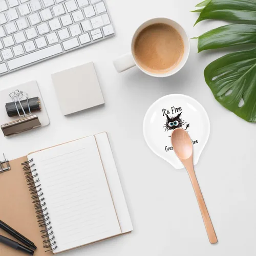 Miniatura 6 de Soporte para cuchara de café con texto en inglés "I'm Fine", divertido soporte para cucharas de café para amantes de los gatos, amigos, cumpleaños