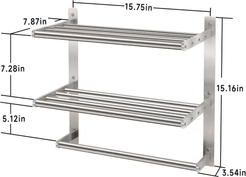 Miniatura 5 de BETHOM Toallero para baño montado en la pared, toallero de 3 niveles estilo hotel con toalleros, toalleros de níquel cepillado para baño lavabo, 16