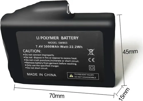 Miniatura 5 de Sun Will Baterías recargables de polímero de litio de 7.4 V 3000 mAh para guantes calentados, calcetines, sombreros, pasamontañas, máscara de esquí
